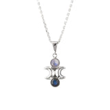 Nick Von K - Moon Phase Pendant in Sterling Silver with Labradorite and Rainbow Moonstone