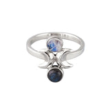 Nick Von K - Moon Phase Ring in Sterling Silver with Labradorite and Rainbow Moonstone
