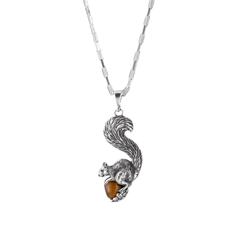Nick Von K - Squirrel Charm Pendant in Sterling Silver with Tigers Eye