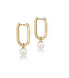 Brent Weatherall - 9ct Yellow Gold Hinged Oval Hoop Earrings With Fresh Water Pearl