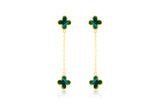 Brent Weatherall - 9ct Gold Malachite Clover Inlay Drop Earrings