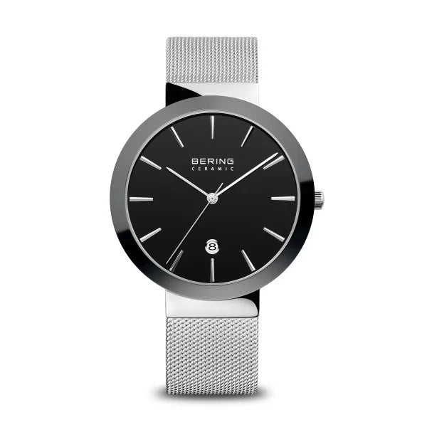 Bering - Ladies Ceramic Silver/Black Milanese Strap Watch
