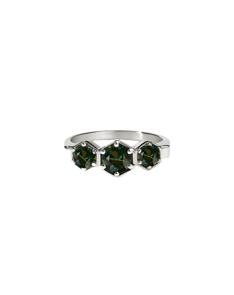 Meadowlark - 3 Hexagon Stone Ring Silver Green Sapphire