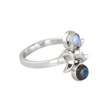 Nick Von K - Moon Phase Ring in Sterling Silver with Labradorite and Rainbow Moonstone