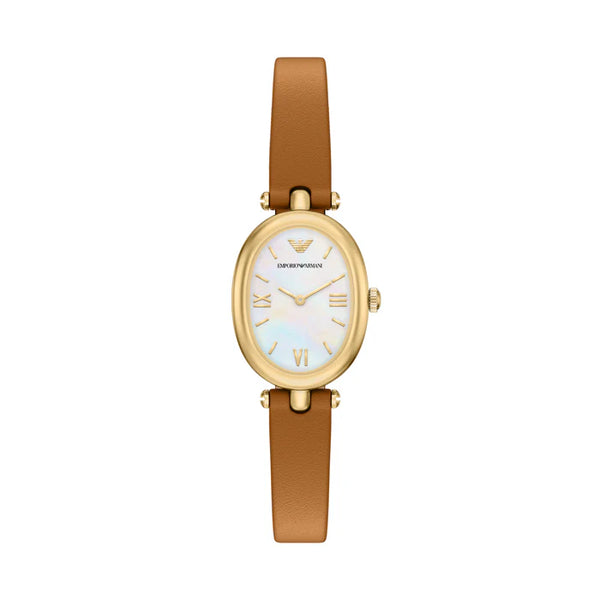 Emporio Armani - Mother of Pearl Dial Brown Leather Strap Watch