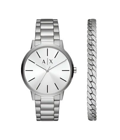 Armani Exchange - Three-Hand Stainless Steel Watch and Bracelet Gift Set
