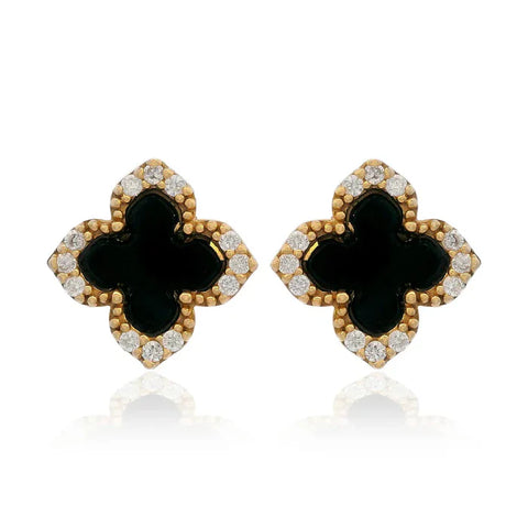 Georgini - Midnight Velvet Black Agate Fairwater Stud Earrings Gold