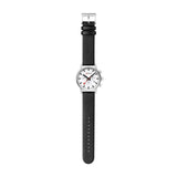 Mondaine - Chronograph White Dial & Black Leather Strap Watch