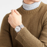 Mondaine - Simply Elegant Unisex White Dial Mesh Strap Watch