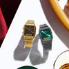 Casio - Classic Vintage Black Stainless Steel Band Green Dial Watch