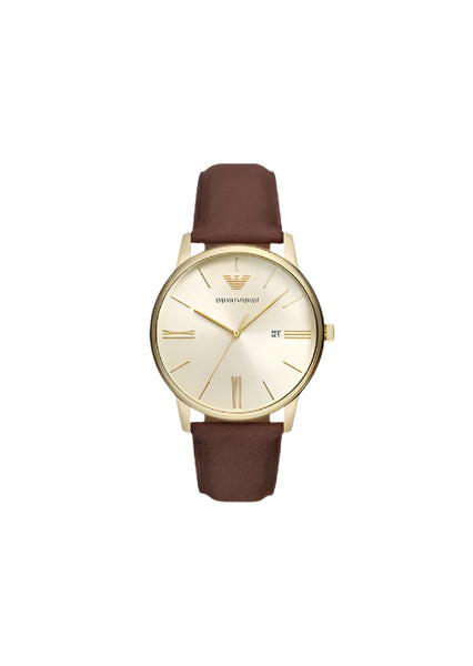Emporio Armani - Brown Leather Gold Case Watch