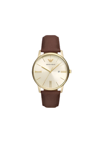 Emporio Armani - Brown Leather Gold Case Watch