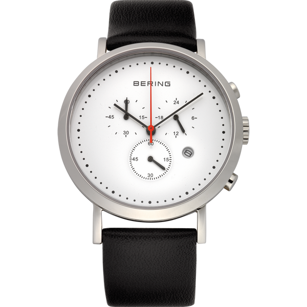 Bering - Gents SS Multifunction White Dial Black Leather Watch