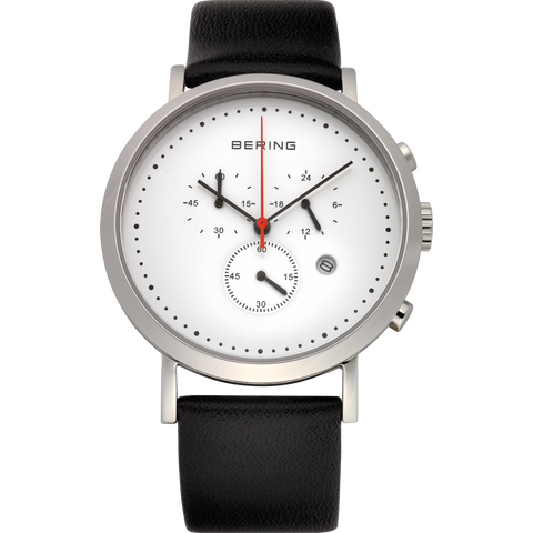 Bering - Gents SS Multifunction White Dial Black Leather Watch