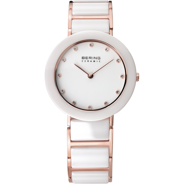 Bering - Ladies White Ceramic & Rose Swarovski Elements Watch