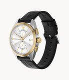 Emporio Armani - Chronograph Men's Two Toned Watch With Black Leather Strap
