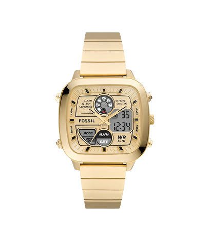 Fossil Retro Analog Digital Gold Tone Stainless Watch Brent Weatherall Jeweller