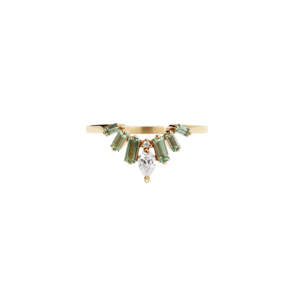 Meadowlark - Etta Ring - 9ct Yellow Gold Green Sapphire & White Diamond