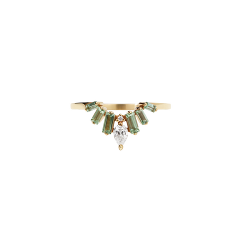 Meadowlark - Etta Ring - 9ct Yellow Gold Green Sapphire & White Diamond