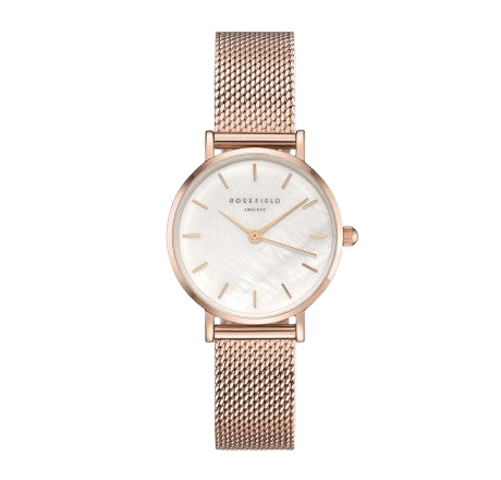 Rosefield Watch - 'The Small Edit' White Dial & Rose Gold Mesh Watch